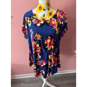 Women's Relativity Floral Blue Top 2X
